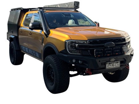 Ford Next-Gen Ranger with light bar and Canna Fabrication stainless snorkel — front three-quarter view
