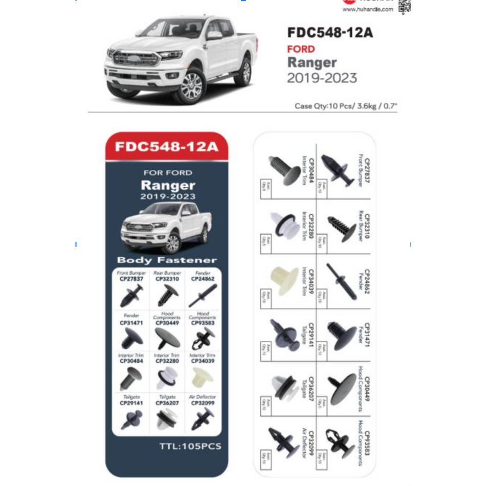 105 Piece Clip & Fastener Kit fits Ford Ranger PX 2012 - 2021
