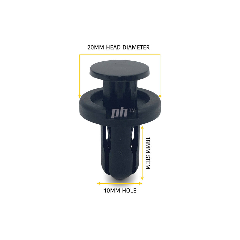 Long Push In Retainer Clip x5 10mm Hole fits Toyota Models