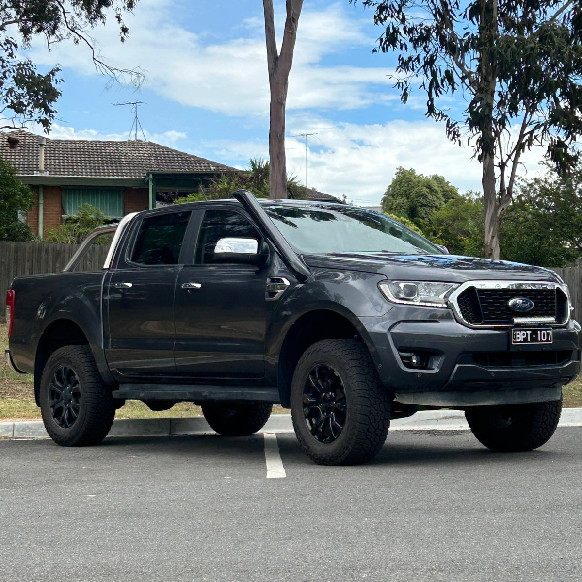 Ford Ranger PX short-entry snorkel by Canna Fabrication, showing the snorkel installed on the vehicle.