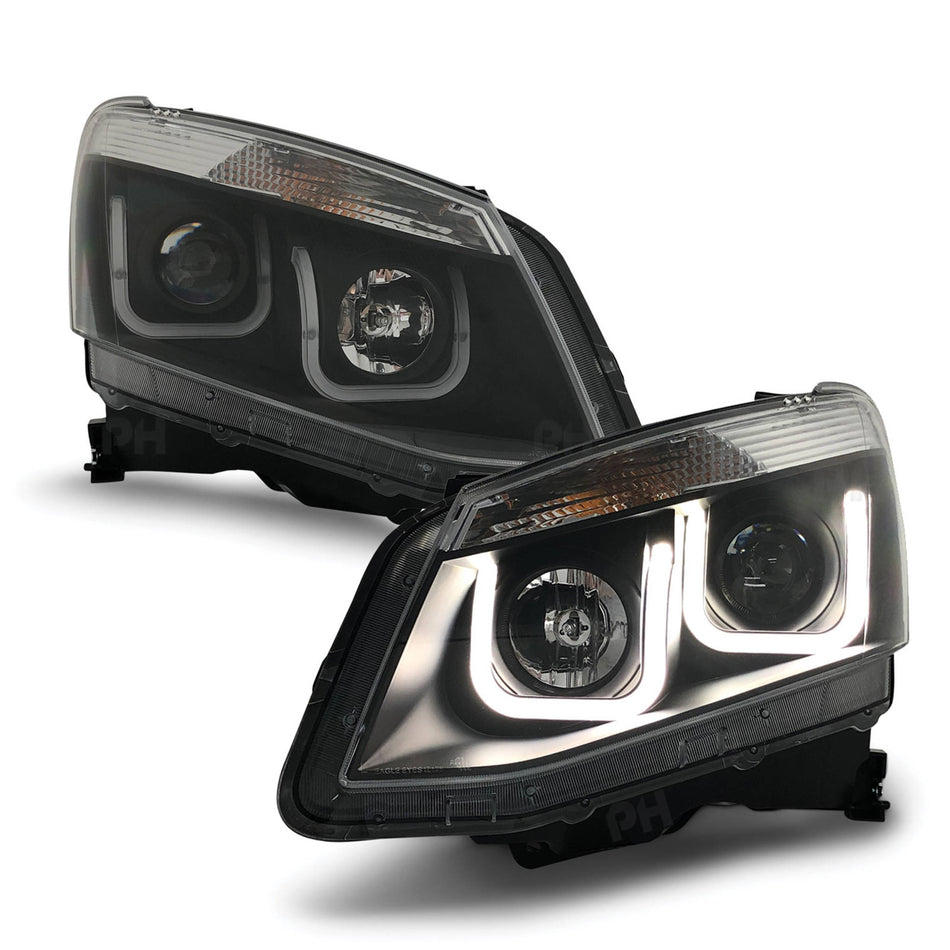 Black Headlights PAIR LED DRL U Style Projector fits Isuzu D-MAX DMAX 2012-2016