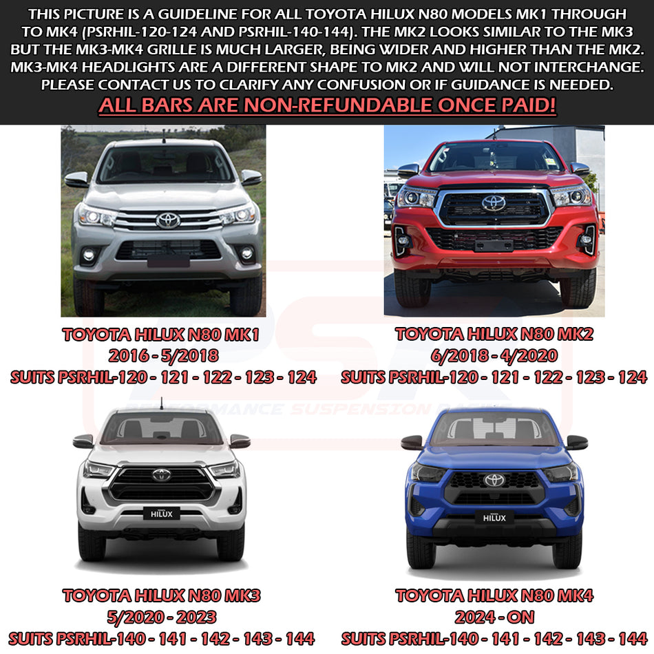Toyota Hilux N80 MK1-MK2 2016-4/2020 PSR Ambush Hoopless Bullbar