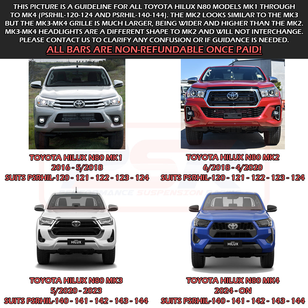 Toyota Hilux N80 MK3-MK4 5/2020-On PSR Ambush Low Single Hoop Bullbar