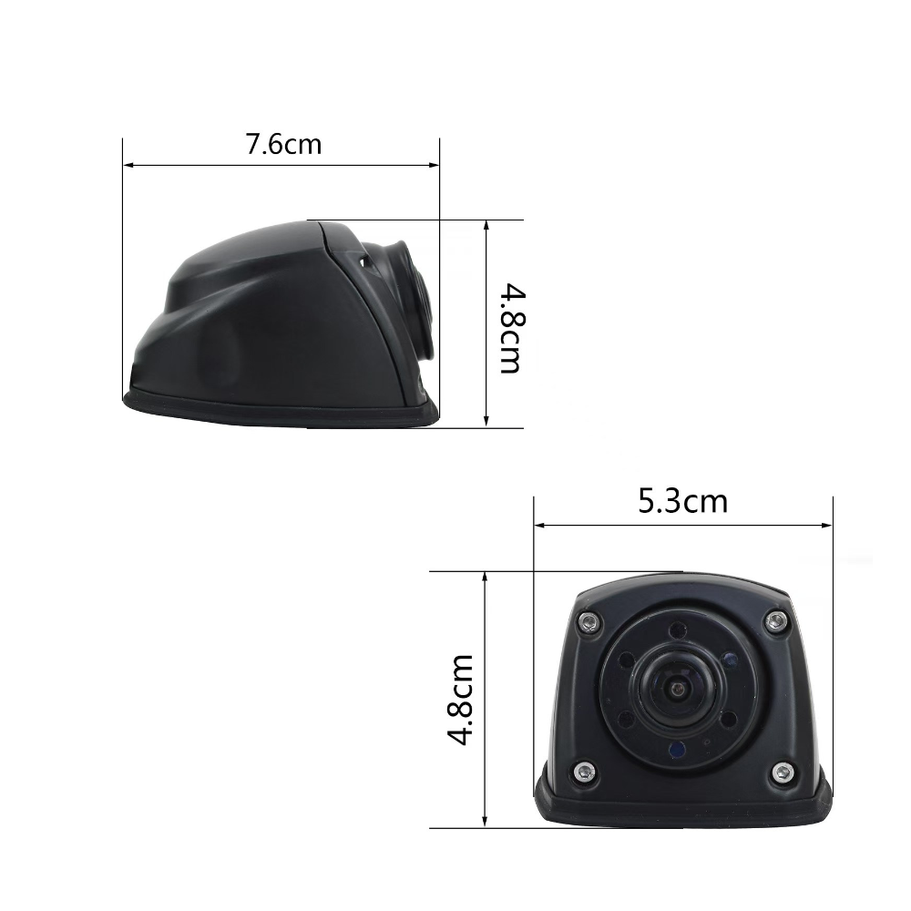 Polaris caravan side camera dimensions with height, width, and length measurements shown