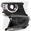 DEFEND-R DRL Full LED Black Projector Headlights PAIR fits Toyota Landcruiser 200 Series 2007 - 2015
