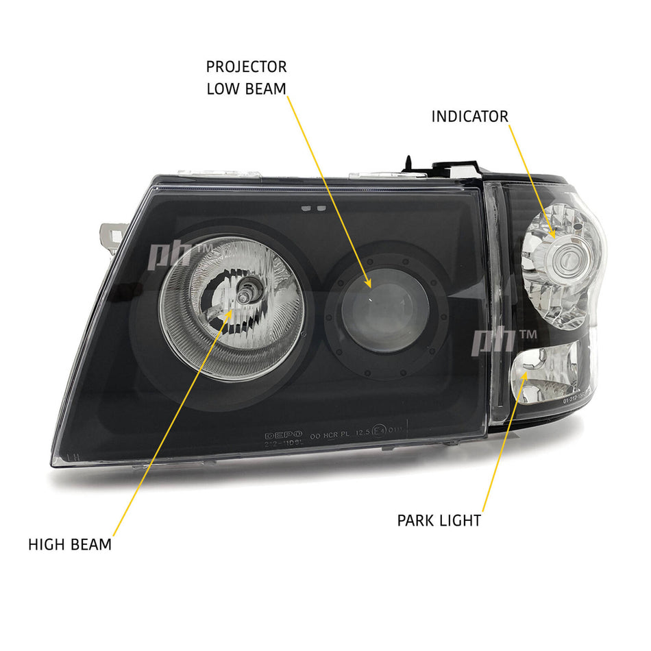 N60 Headlight & Corner Light SET BLACK Projector Fits Toyota Hilux SR5 2001 - 2005
