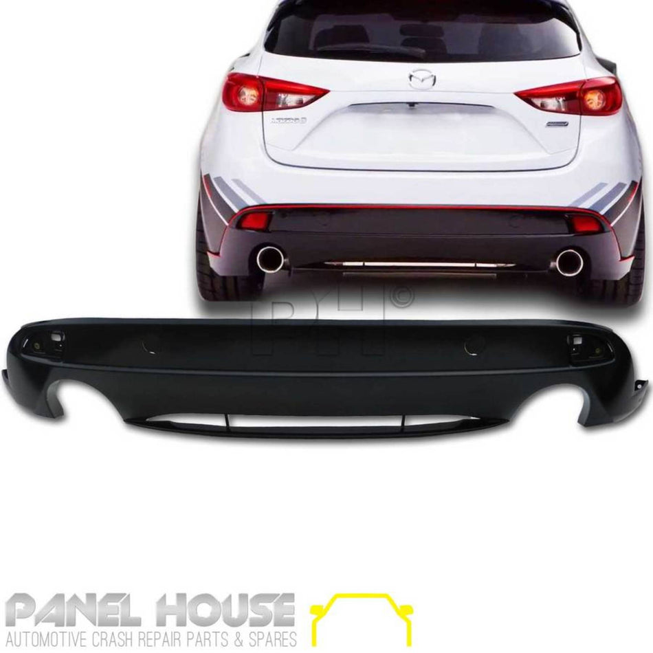 Rear Bumper Bar Diffuser Twin Exhaust Outlet CARBON Look Fits Mazda 3 BM Hatch