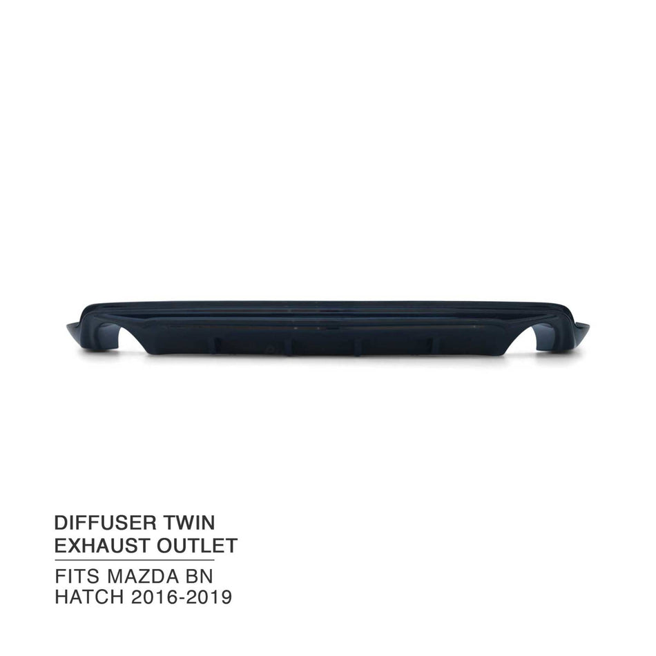 Rear Bumper Bar Diffuser Twin Exhaust Outlet BLACK Look Fits Mazda 3 BN Hatch
