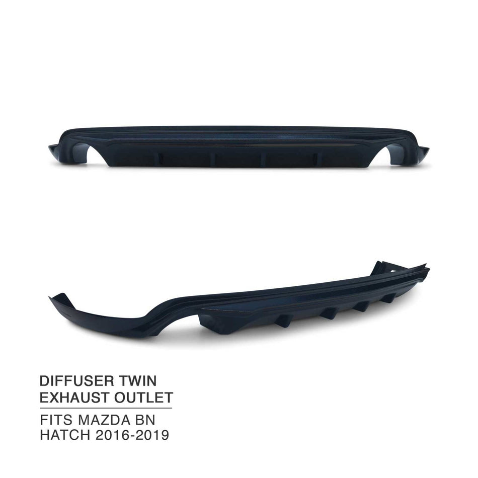 Rear Bumper Bar Diffuser Twin Exhaust Outlet CARBON Look Fits Mazda 3 BN Hatch