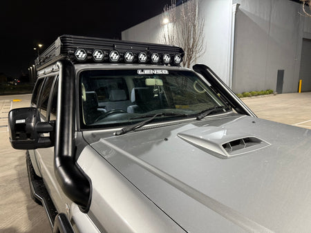 Nissan Patrol GU Teardrop 4.5" Mid Entry Stainless Snorkel (Series 4) by Canna Fabrication — brushed silver
