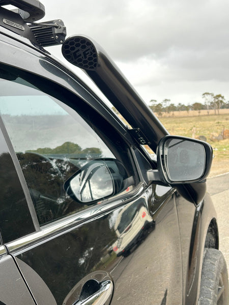 Nissan Navara NP300 D23 Short-Entry Stainless Snorkel by Canna Fabrication — brushed silver