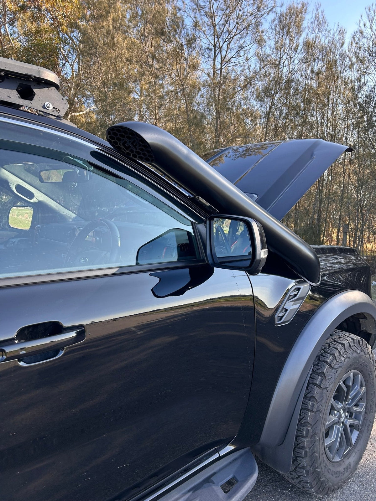 Ford Ranger Raptor PY (Next-Gen) Short-Entry Stainless Snorkel by Canna Fabrication — brushed silver
