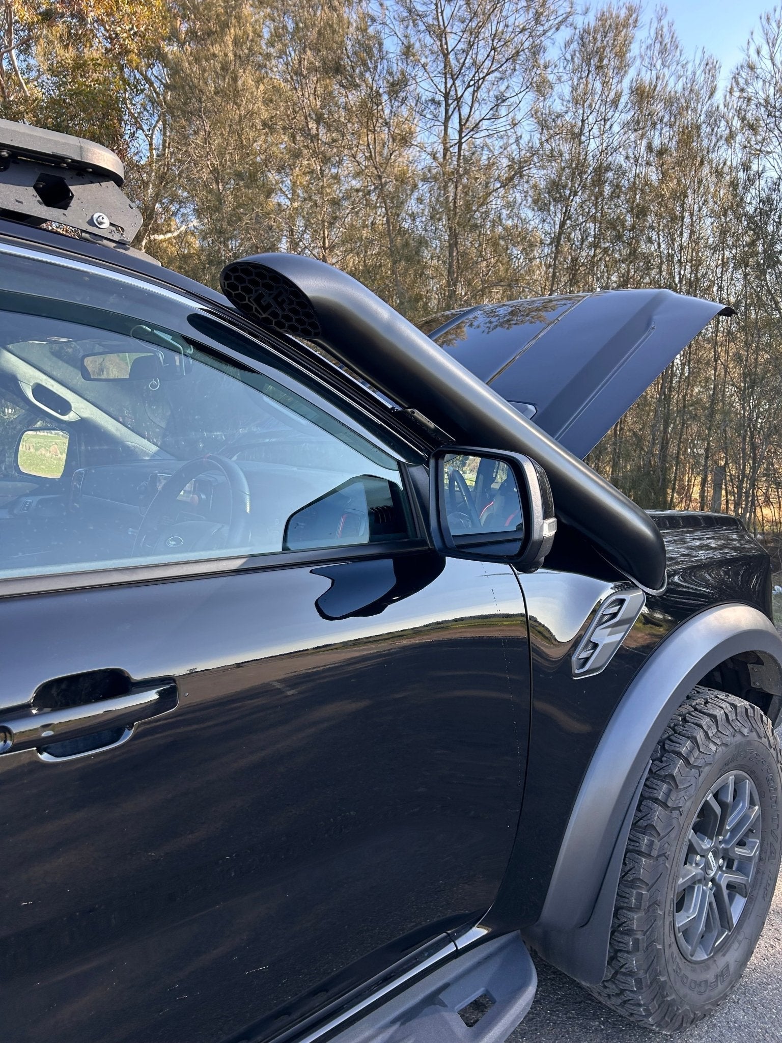 Ford Ranger Raptor PY (Next-Gen) Short-Entry Stainless Snorkel by Canna Fabrication — brushed silver
