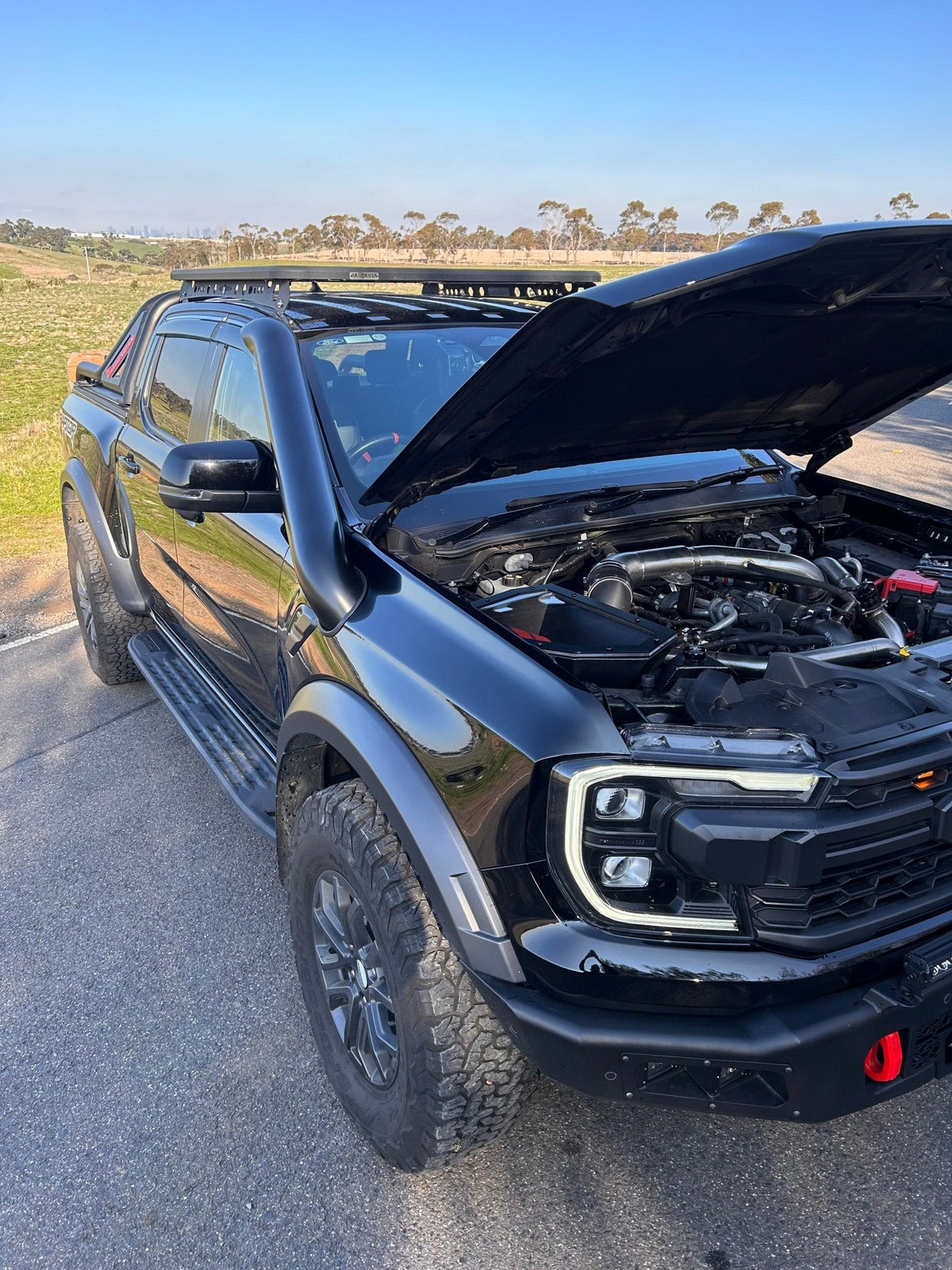 Ford Ranger Raptor PY (Next-Gen) Short-Entry Stainless Snorkel by Canna Fabrication — brushed silver