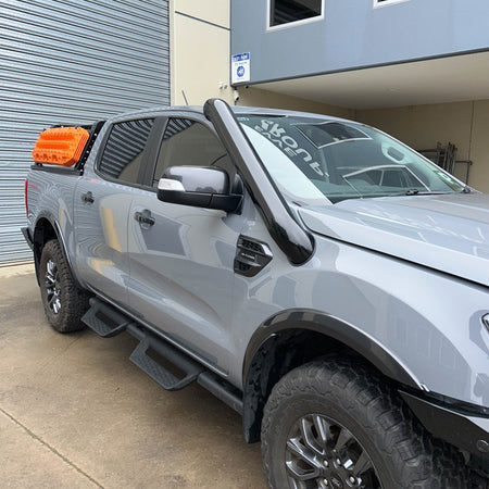 Ford Ranger PX Short-Entry Twin Snorkels by Canna Fabrication — powdercoated black