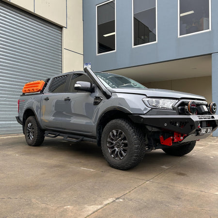 Ford Ranger PX Short-Entry Twin Snorkels by Canna Fabrication — brushed silver