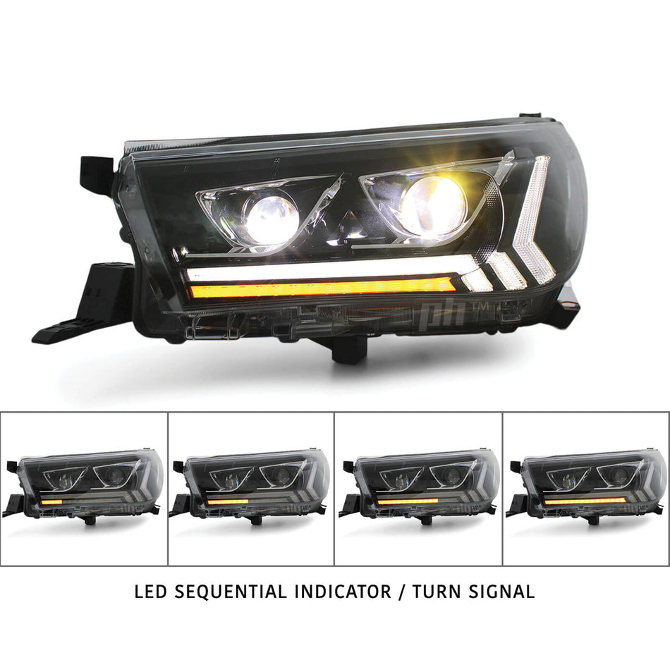 Headlights Full LED DRL Dual Projector Sequential fits Toyota Hilux N80 2015 - 2020
